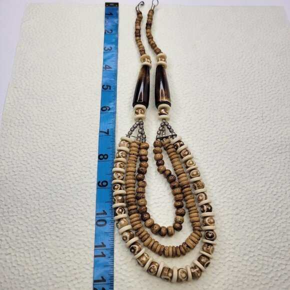 Multistrand Wooden Bead Necklace, Wood Inspired necklace  & earrings Set - Picture 6 of 14